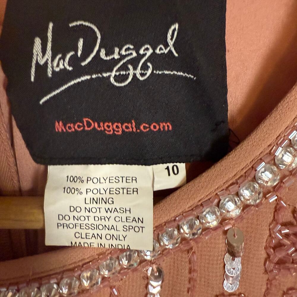 Mac Duggal Rose Pink Floral & Stripe Embellished Cocktail Dress Size 10 - Picture 13 of 13